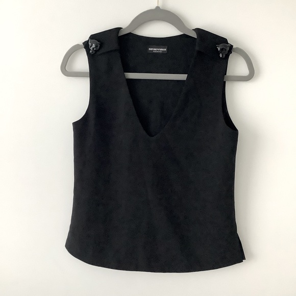 Emporio Armani women’s sleeveless black top v neck size s-m - Picture 2 of 8